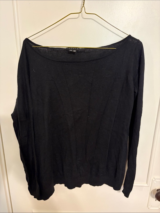 Theory Tops - Theory Black Wide Boatneck Lightweight Sweater